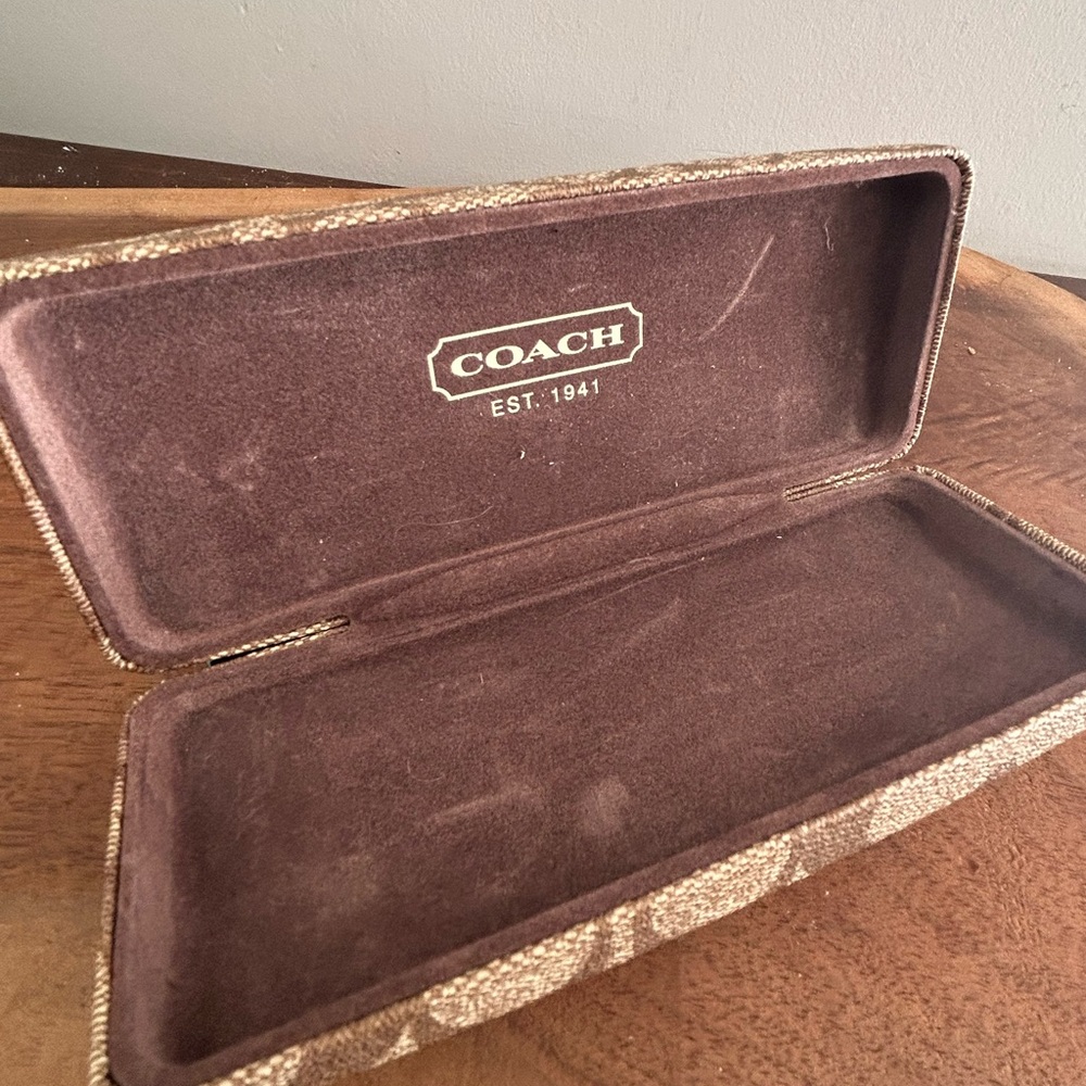 Authentic Coach Hard Eyeglass Case Rectangular monogram tan brown clamshell